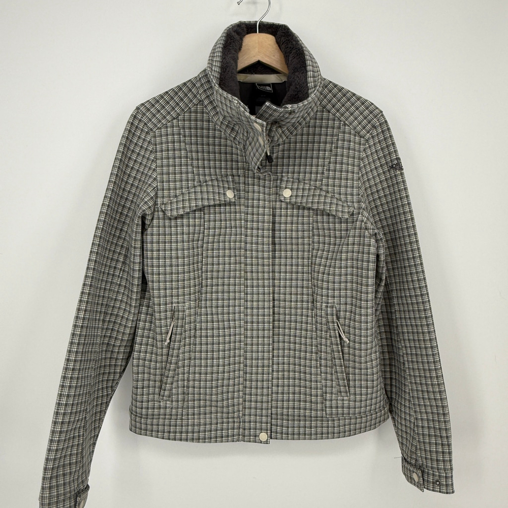 The North Face Plaid Jacket softshell Wildcat women size M Gray